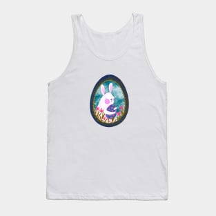 Cute white bunny with floral easter egg decoration on blue sky, version 5 Tank Top